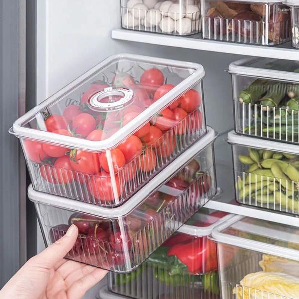 Garrafas de armazenamento transparente, organizador de geladeira fresca, grande capacidade, recipientes de alimentos selados com tampa empilhável