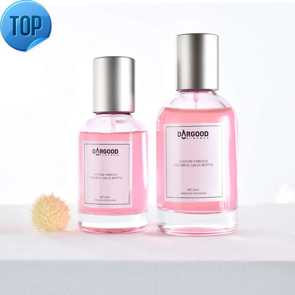 Atacado claro 30ml 50ml 100ml redondo recarregável perfume óleo garrafas de vidro atomizador frasco de perfume com caixa