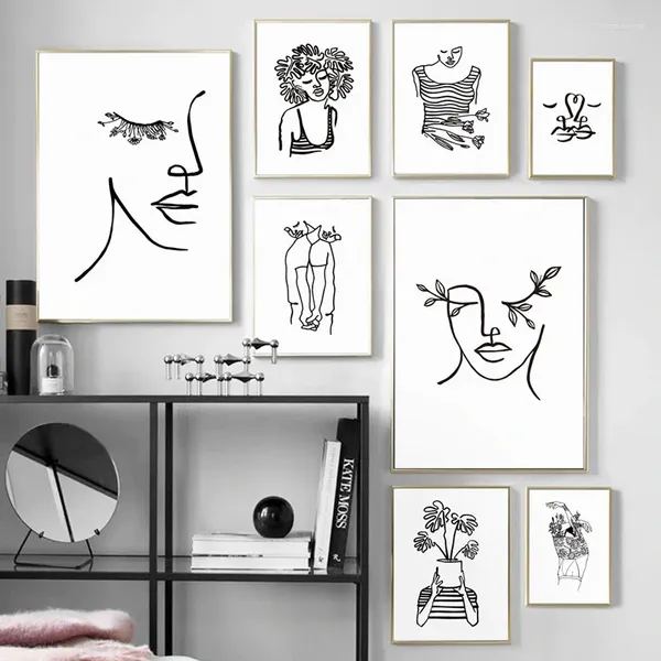 Adesivi murali Autoadesivi Minimalist Abstract Picture Art Figure Line Drawing Poster e stampe per la decorazione della casa