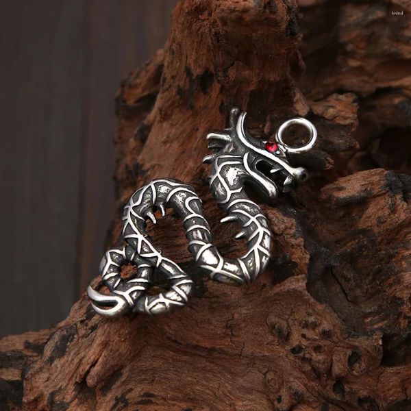 Ожерелья с подвесками, модное винтажное ожерелье с изображением дракона викингов и красным каменным глазом в стиле панк из нержавеющей стали 316L, ожерелье с животными для мужчин, персонализированные ювелирные изделия