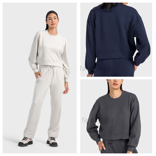 lu-8 Pantaloni Softstfame Set da yoga Top sportivo con pullover allentato a strati d'aria Set con cappuccio casual sottile e delicato sulla pelle