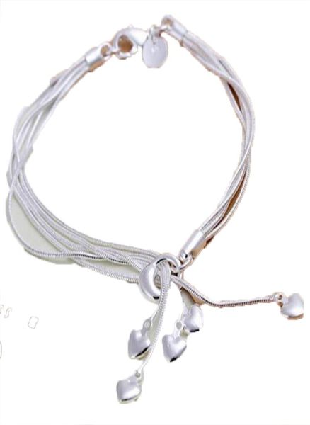 Atacado-moda charme 925 prata esterlina muti linha pulseiras corrente corações braclets para mulheres jóias pulseras de plata 925 h0671105765