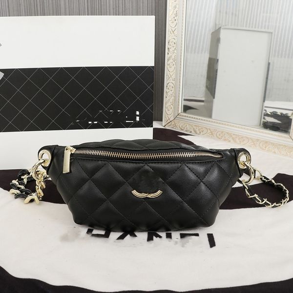 Дизайнерская поясная сумка Роскошная кожаная нагрудная сумка Дизайнерская сумка с цепочкой Модная женская сумка через плечо в клетку с бриллиантами Черная сумка для девочек
