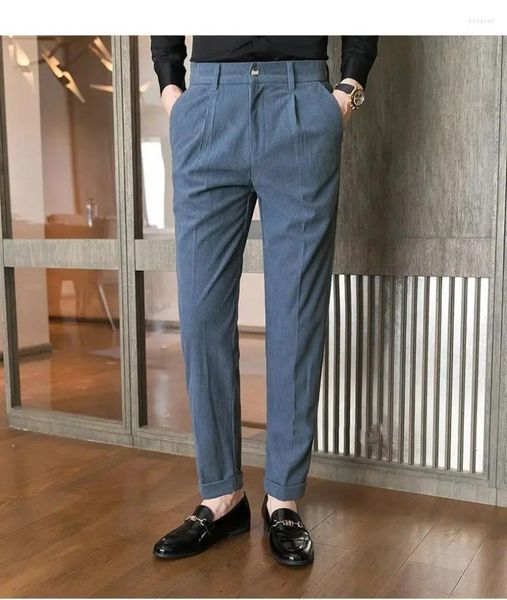 Männer Hosen VEIKEY 2024 Casual Herbst Winter Cord Kleid Dünne Koreanische Version des Trend Marke Anzug