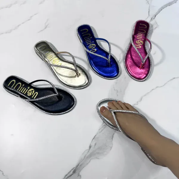 Terlik Flip Flops Evde Kadın Sandalet 2024 Lüks Rhinestones'da Bayanlar