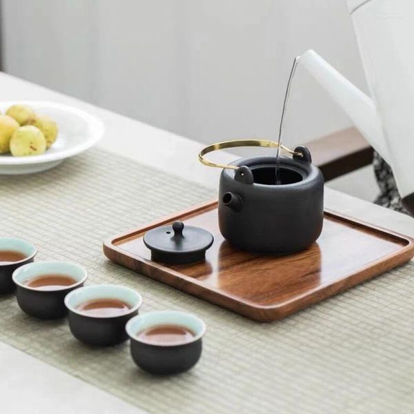 Set da tè Set da tè in ceramica nera giapponese Set da tè in ceramica per uso domestico retrò Copri teiera da ufficio Ciotola Tazza Fornello per caffè Vassoio filtro caffè