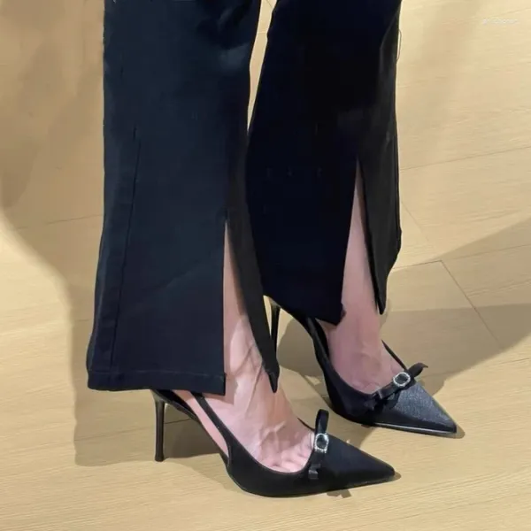 Sandalet İlkbahar ve Yaz Sarda Ağız Ağız Su Elmas Yay İpek Yüz Tek Ayakkabı İnce Yüksek Topuklu Kanslar Elbise Kadınlar