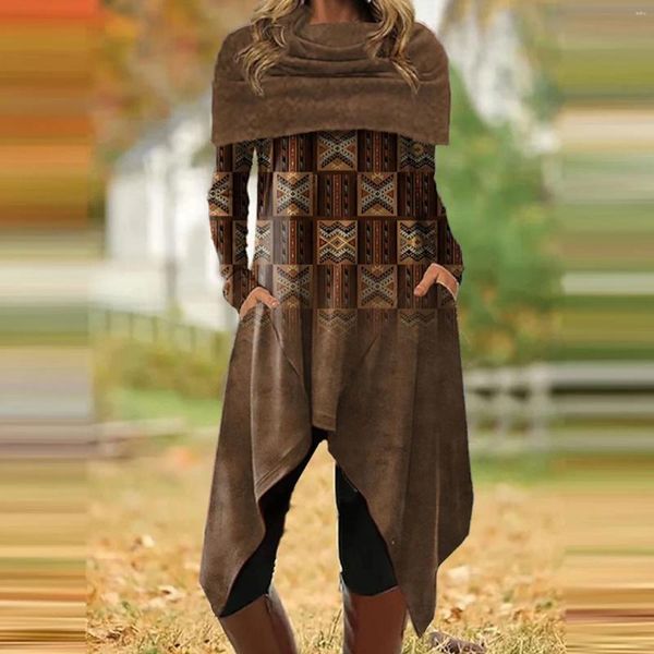 Lässige Kleider Damen Herbst- und Wintermode, mehrfarbig, bedruckt, Schal, Patchwork, unregelmäßiges Kleid