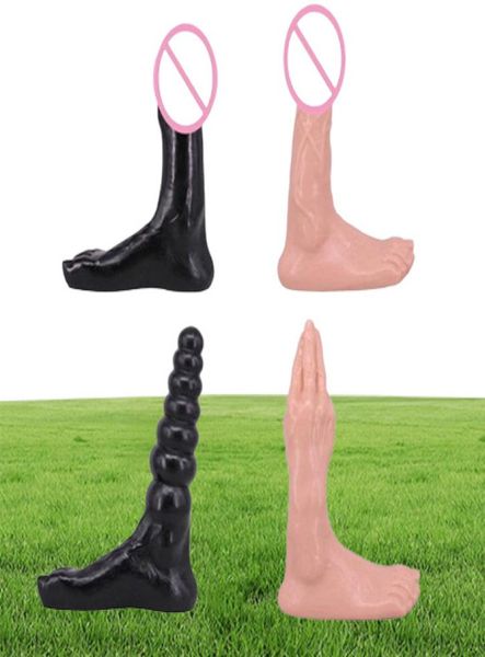 Il più nuovo design del piede enorme dildo realistico con la mano doppio pugno vibratore femminile masturbatore enorme spina anale perline giocattoli del sesso per coppie Y6518054