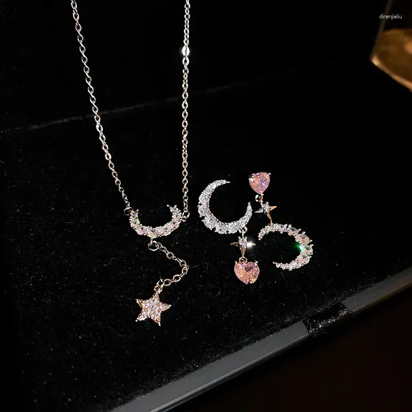 Collane con ciondolo Strass Zircone Stella e Luna Collana Corea del Sud Catena clavicola femminile