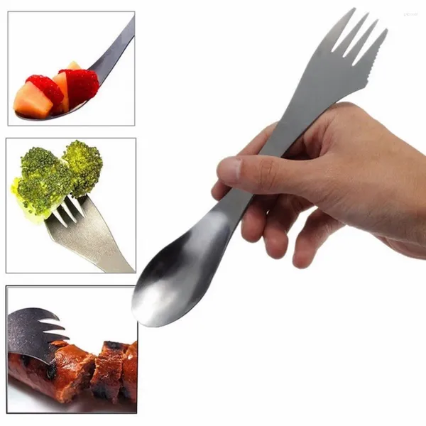 Conjuntos de louça 1 pc 3 em titânio garfo colher spork talheres utensílio combo cozinha ao ar livre picn elegante e portátil faca um