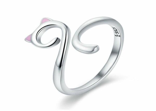 Anello da dito avvolgente con fascia regolabile per gattino a forma di gatto in argento sterling 925 carino di moda per regali di Natale per ragazze37076193043507