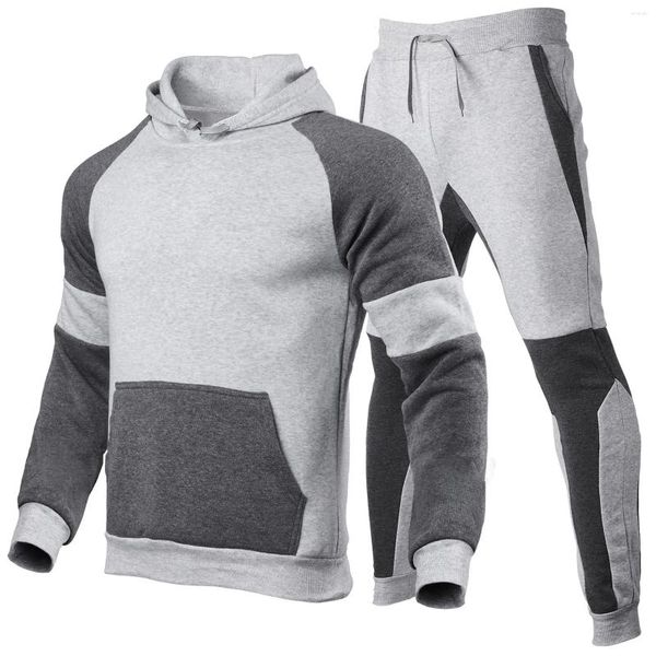 Tute da uomo Tuta da uomo Abbigliamento Patchwork Felpe con cappuccio Pantaloni sportivi Set da 2 pezzi Moda Alta qualità Autunno Inverno Tuta da jogging casual quotidiana