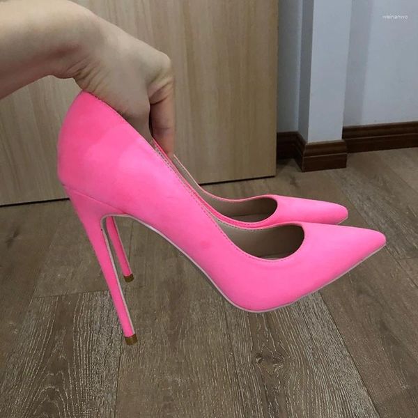 Sapatos de vestido Mulheres Sólidos Rosa Flock Pointy Toe Salto Alto Senhoras Simples Formal Deslizamento em Chic Stiletto Bombas 8cm 10cm 12cm