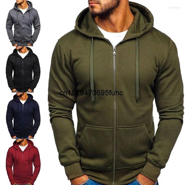 Herren Hoodies Männer Pullover Hoodie Mantel Sweatshirt Outwear Basic Zip Jacke Männliche reine Farbe Sweatjacke