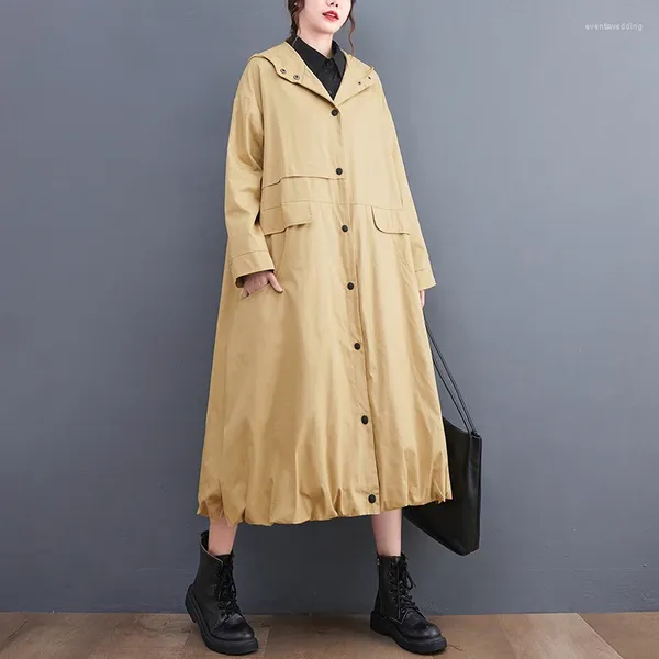 Damen-Trenchmäntel, koreanischer japanischer Stil, mit Kapuze, einreihig, lockerer Herbst-Winter-Outwear-Mantel, Straßenmode, Damen, Frühling, lässig, lang