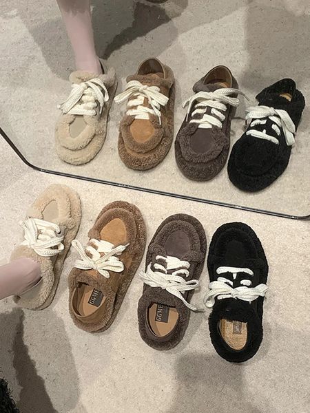 Kadın Ayakkabı Ayakkabı Kadın Gündelik Yuvarlak Toe Sonbahar Loafers Kürk Sığ Ağız Elbise Mokasin Kış Sonbahar Kumaş Kanca Döngü S 240106 5