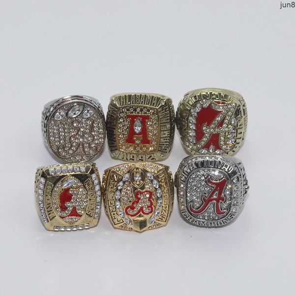 Anéis Band 6 Ncaa University of Alabama Red Tide University Championship Ring Set Box Wwns