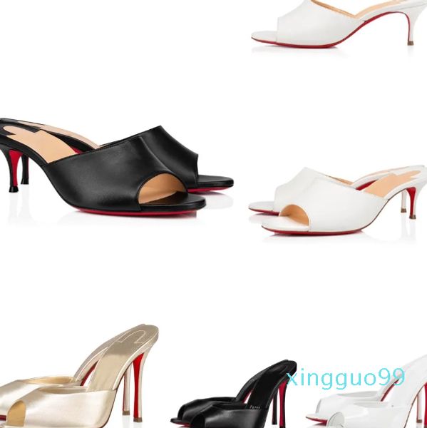 Marchi di lusso Raffinate donne Décolleté Sandali Estate East Mule Design casual in pelle Elegante Lady Abito da cerimonia nuziale Peep Toes Sandali con tacco alto