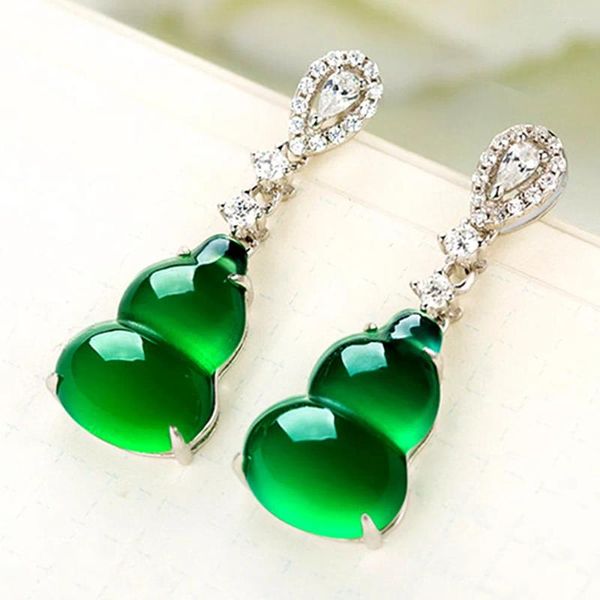 Orecchini pendenti Pietra onice Pietra verde Giada Goccia Donna Smeraldo Pietra preziosa Zirconi Diamanti Oro bianco Argento Colore Gioielli per feste Regali