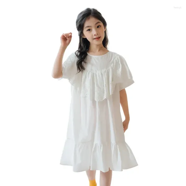 Vestidos da menina 6 a 16 anos 2024 adolescente vestido branco meninas algodão crianças roupas moda bebê princesa #6068