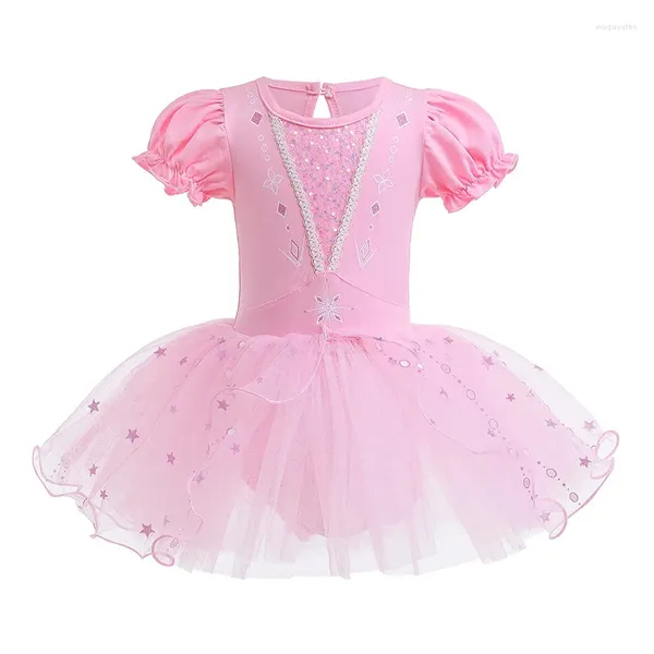 Stage Wear Rose Enfants Fille Mesh Tutu Ballet Costume De Danse Paillettes Gymnastique Justaucorps Ballerine Dancewear Performance Robe De Princesse