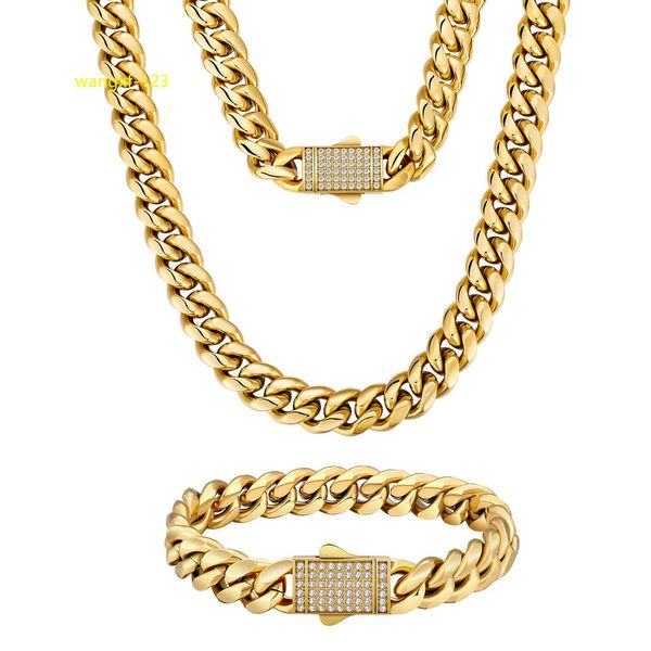 Collana con chiusura ghiacciata a doppia faccia 18K REAL Gold Acciaio inossidabile 12mm Miami Cuban Link Chain CZ Gioielli Hip Hop per Uomo Donna