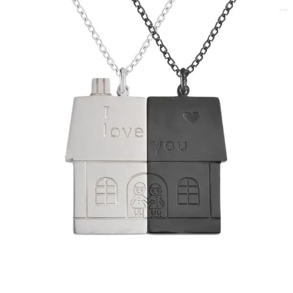 Anhänger Halsketten 2 stücke Halskette Für Liebhaber Paar Edelstahl Kette Silber Farbe Haus Mädchen Junge Valentinstag Geschenk Schmuck