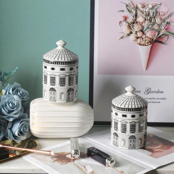 Garrafas Nórdica Arte Arquitetônica Clássica Cerâmica Decorativa Jar Caixa de Tanque de Armazenamento com Tampa Suporte de Vela Copo Castiçal Decoração de Casa