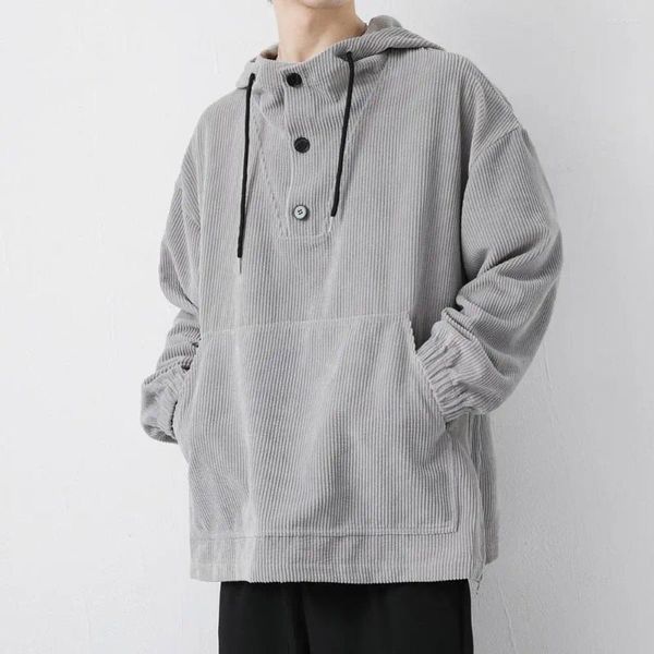 Erkek Ceketler Şık Düğme Düğmesi Hoodie Düz Renk Drawstring Patch Cep Papatya Sonbahar için Dekor Dekor