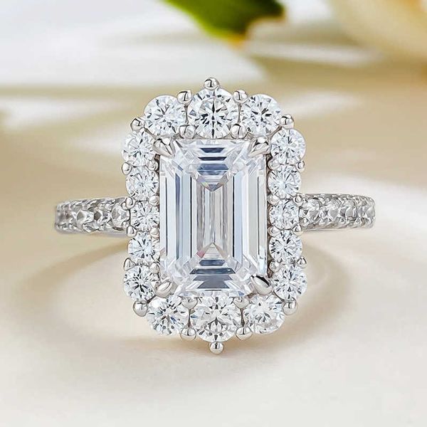 Anel de noivado feminino de prata esterlina 925 real 3ct vvs moissanite diamante personalizado luxo 7.5x10mm 3ct vvs