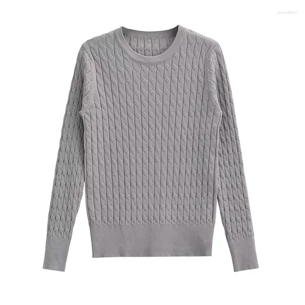 Maglioni da donna YENKYE Autunno 2024 maglione da donna grigio girocollo a maniche lunghe casual sottile lavorato a maglia a trecce