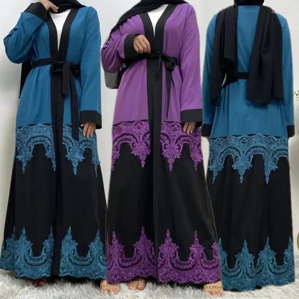 Этническая одежда, Дубай, вышивка, открытая передняя часть, кардиган, платье, мусульманская Абая, турецкий кафтан, халат с поясом, исламское платье