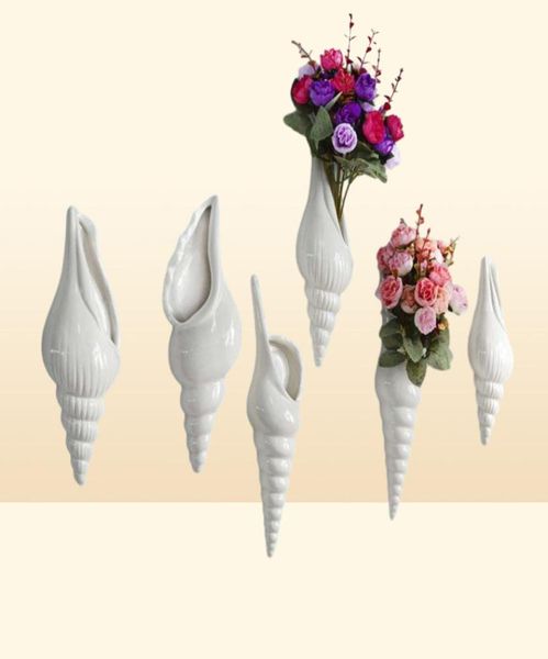 Vasen, 3 Arten, moderne weiße Keramik, Muschel-Blumenvase, Wandbehang, Heimdekoration, Wohnzimmer, Hintergrund dekoriert, 4587439