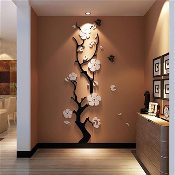 Flor de ameixa 3d acrílico espelho adesivos de parede quarto diy arte decoração da parede sala estar entrada fundo decoração da parede 210705233z