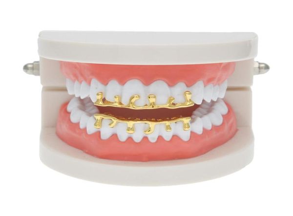 Gold Silber Grillzs Single Tooth Grillz Cap Top Bottom Grill Bling Custom Teeth Volcanic Rock Drop Shape Punk Hip Hop Jewelry8008983