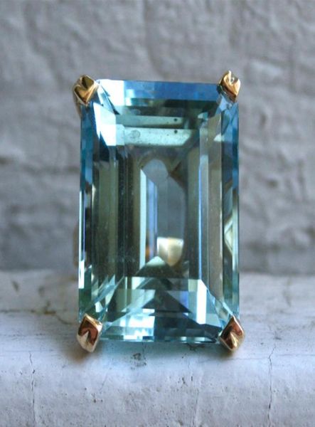 Mar azul topázio pedra princesa diamante noivado anel de safira 14k ouro anillos para mulheres bizuteria jade jóias y11244684256