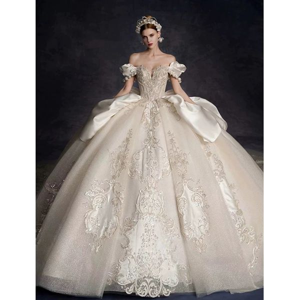 Shiny Princess Scinkly 2024 Off Off a spalla perle perline perline Capedrale manica manica fatta a mano Rhinestones Abito da sposa in cristallo abiti da sposa 403