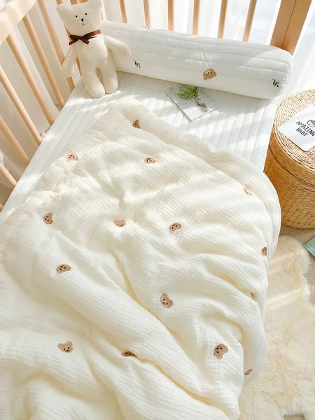 Coperta in visone peluche per bambini Coperta termica in morbido pile Swaddle Wrap Set biancheria da letto primaverile invernale nato Trapunta in cotone 150 cm Goccia y240106