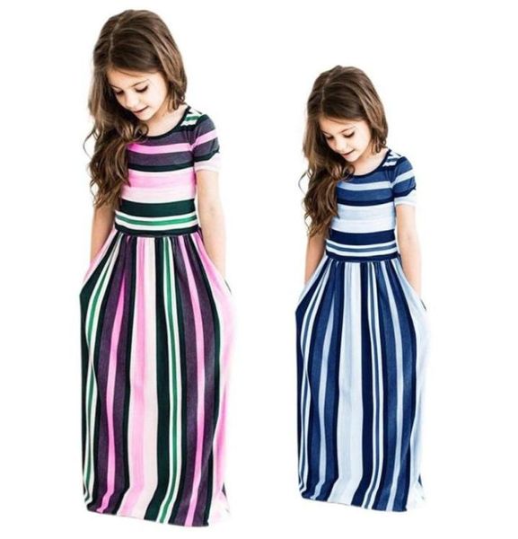 Bebê meninas vestido longo cor listrado túnica maxi vestidos de manga curta vestido de princesa verão boêmio vestidos de praia roupas infantis gift9249445