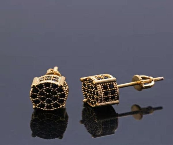 серьги-гвоздики в стиле хип-хоп для мужчин, роскошные дизайнерские серьги с черными бриллиантами, позолоченные 18 карат, модные украшения для ушей, подарки на день рождения6933495