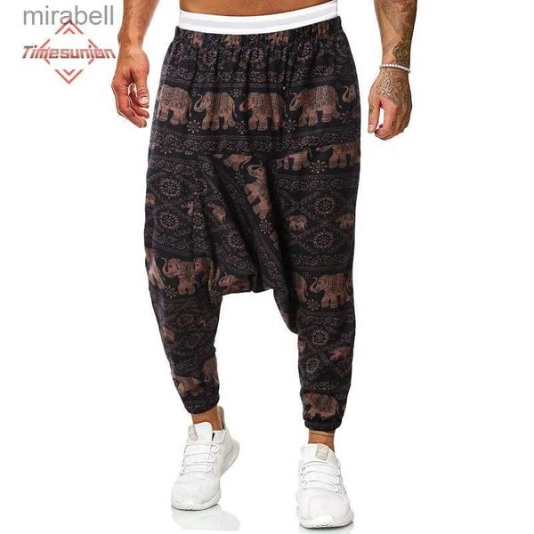 Herrenhosen Herren Afrikanischer Print Harem Baggy Genie Boho Hose Lässige Baumwolle Yoga Drop Crotch Jogger Jogginghose Hip Hop Traditionelle Hose YQ240108