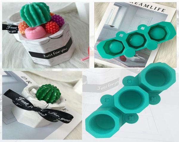 Stampo per vaso di fiori in silicone a 3 fori Stampo per fare succulente fai da te Stampo in silicone per aromaterapia fai da te Candela Decorazione Stampo per argilla C01259502286