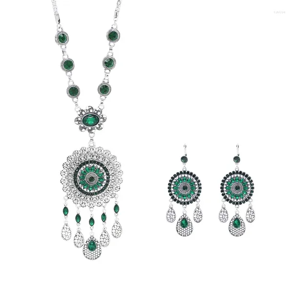 Collana orecchini set pendente etnico occidentale vento cavo goccia fiore goccia Xinjiang gioielli retrò Yunnan esotico