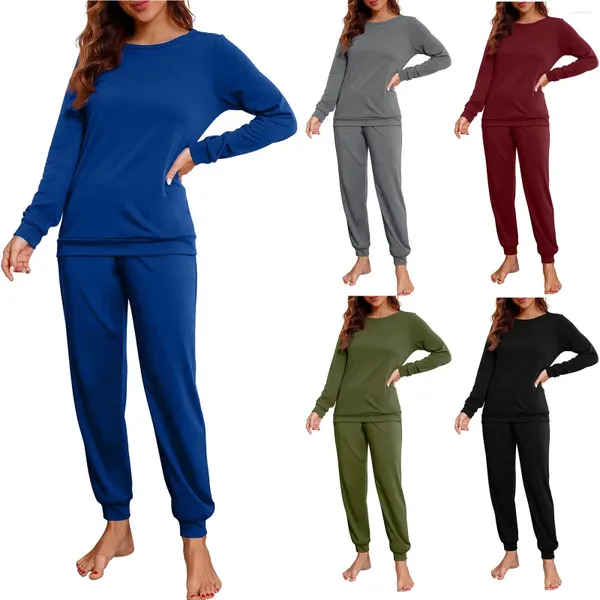 Damen-Nachtwäsche, einfarbig, 2-teiliges Pyjama-Set, langärmelig, Milchseide, Ganzjahres-Nachtwäsche für Zuhause, weicher, bequemer Pyjama