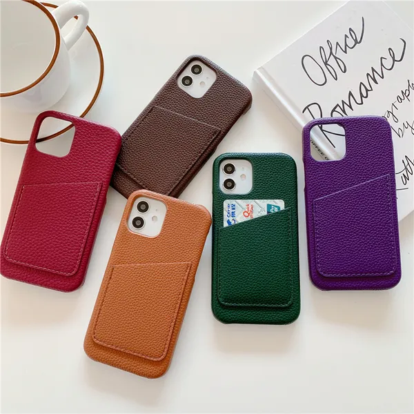 Custodia per telefono Vogue in pelle con motivo litchi di lusso per iPhone 15 Plus 14 13 12 11 Pro Max XR XS Robusta ed elegante fessura per biglietti da visita Stampa litchi Portafoglio Cover posteriore antiurto