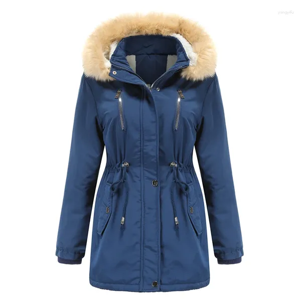 Trench da donna Abbigliamento invernale Donna 2024 Parka Donna e giacche Bottone con cerniera cappuccio staccabile Plus Cappotto in pile Giacca casual