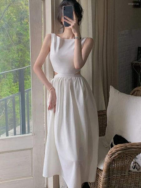 Abiti casual Estate Donna Sexy Elegent Party Abito longuette bianco 2024 Moda femminile Scava fuori Slim Abiti neri Abiti Lady Prom