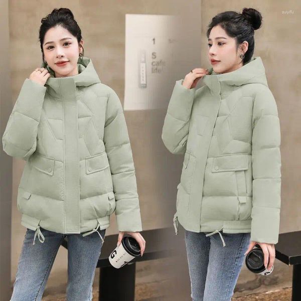 Frauen Graben Mäntel 2024 Winter Jacke Koreanische Parka Langarm Mit Kapuze Kurze Lose Dicke Warme Unten Baumwolle Weibliche Parkas top K88