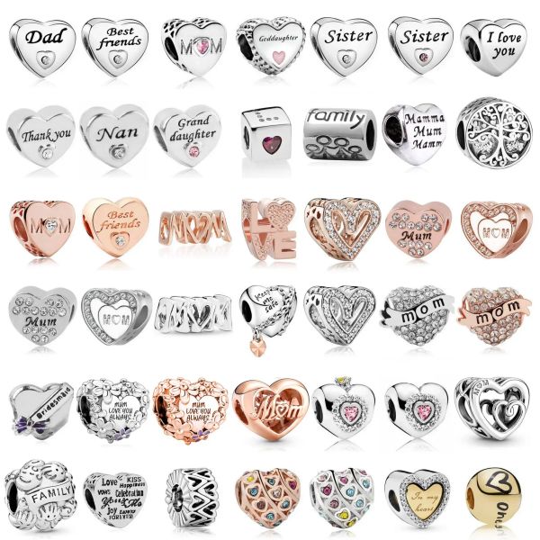 925 Silber Love Dad, Mom, Sister, Best Friend Perlen, geeignet für PAN-Charm-Armbänder und Armbänder zum Selbermachen von Damenschmuck. Kostenloser Versand